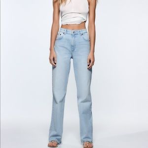 Zara high rise full length wide leg jeans